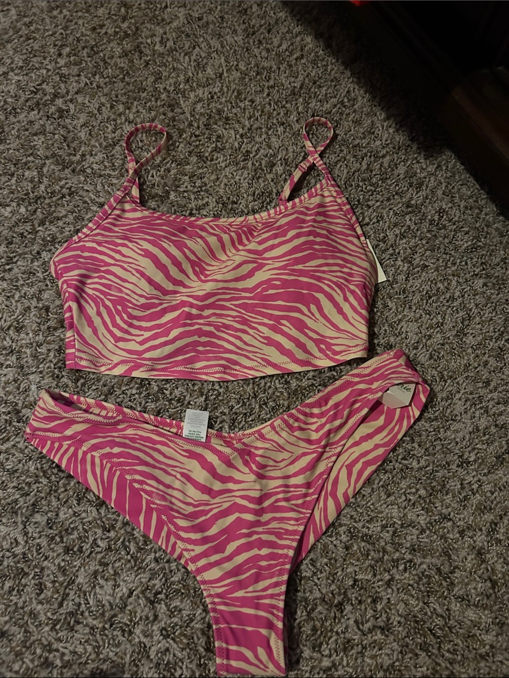 aerie Pink & Cream Zebra Print Swim Set